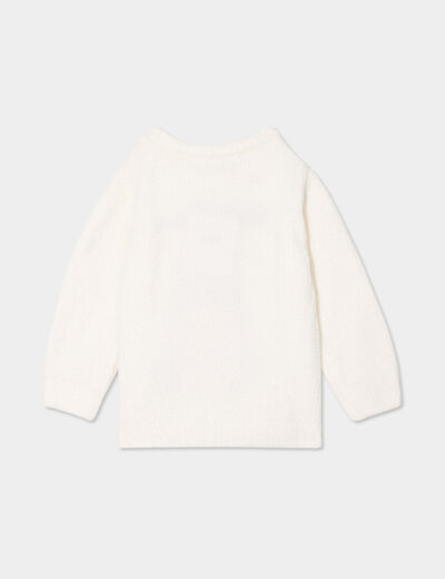 Pull No&euml;l sequins et pompons blanc b&eacute;b&eacute; fille