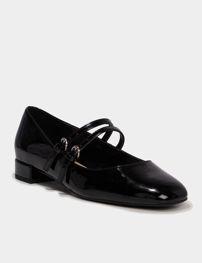 Ballerine femme effet verni double bride noir femme