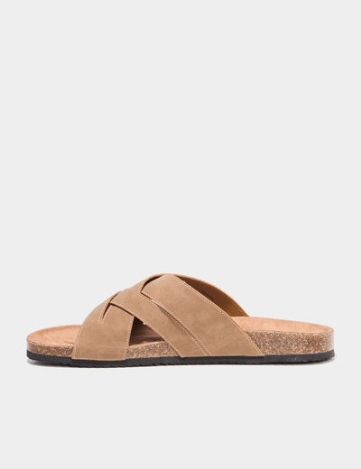 Mules brides crois&eacute;es sable homme
