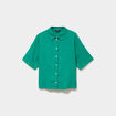 Chemise manches courtes lin m&eacute;lang&eacute; vert canard femme