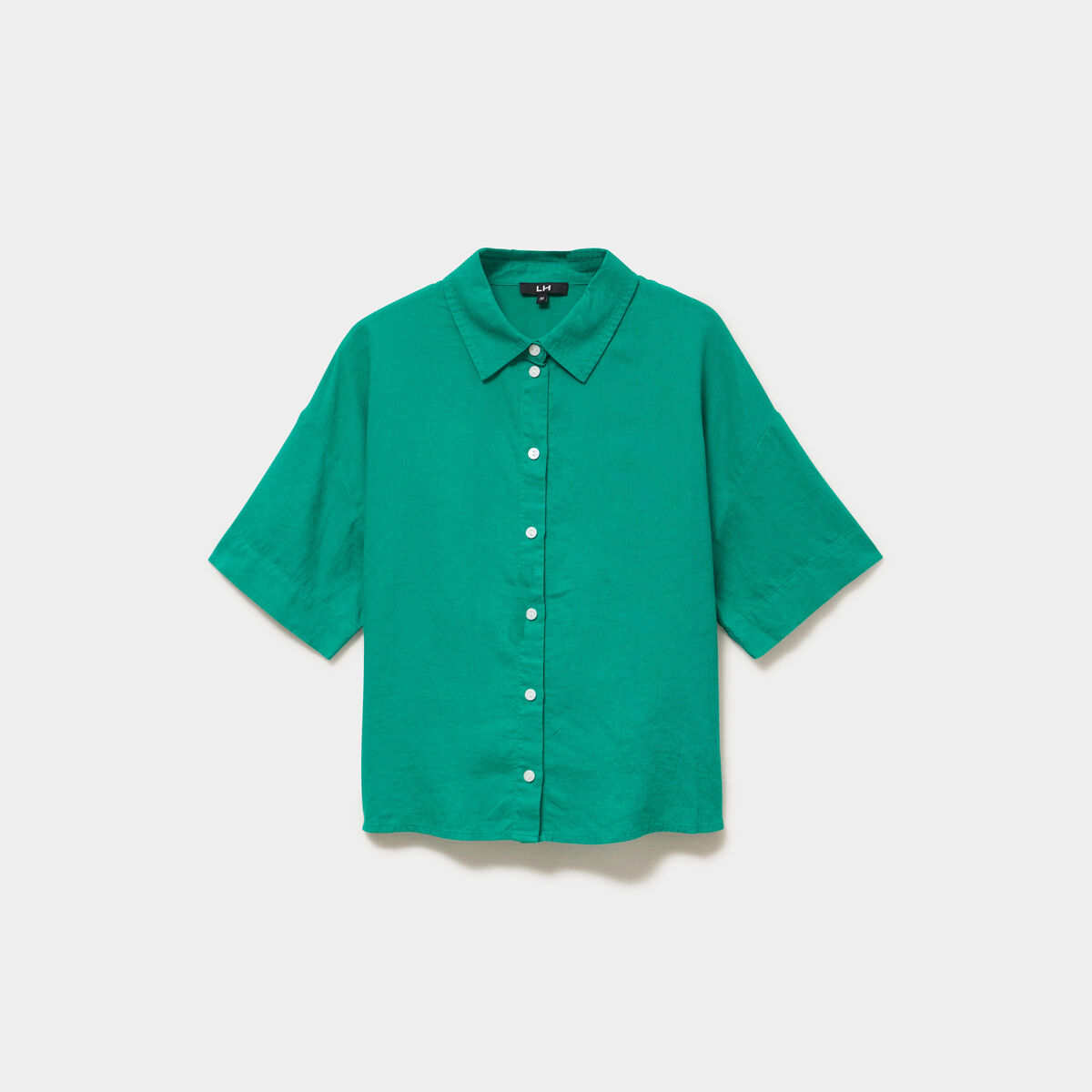 Chemise manches courtes lin m&eacute;lang&eacute; vert canard femme