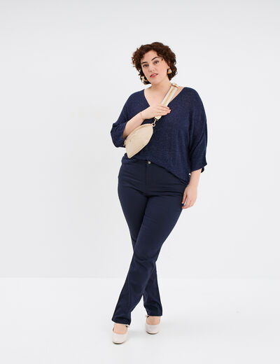 Pantalon straight taille haute Modavista bleu marine femme grande taille