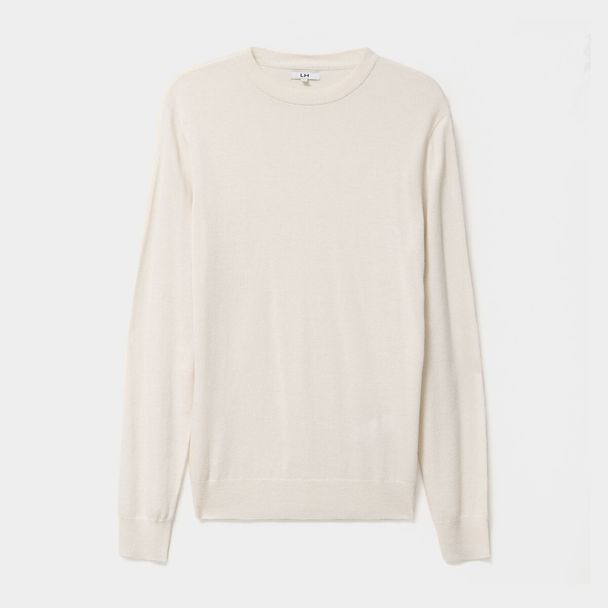 Pull col rond manches longues ecru homme