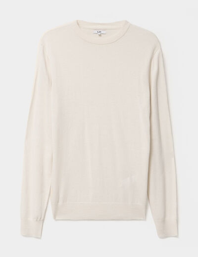Pull col rond manches longues ecru homme
