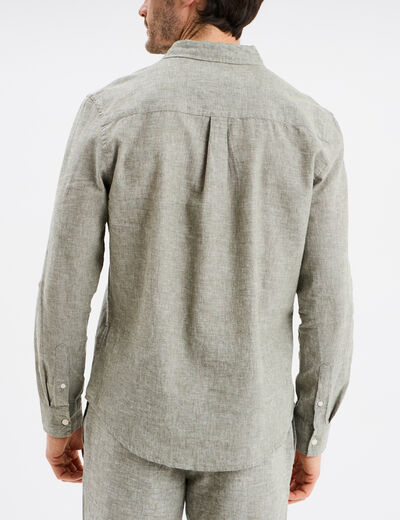 Chemise manches longues lin m&eacute;lang&eacute; vert kaki homme