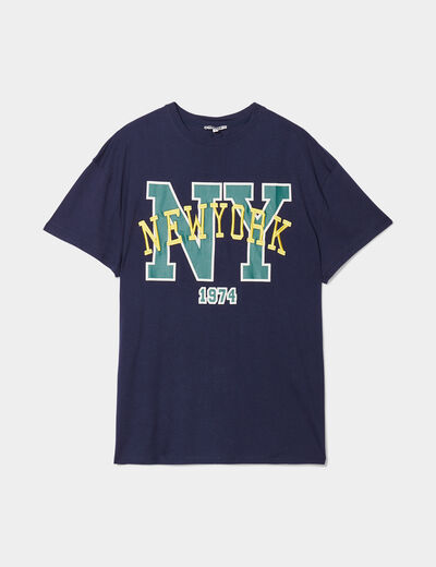 T-shirt manches courtes coton bleu marine femme