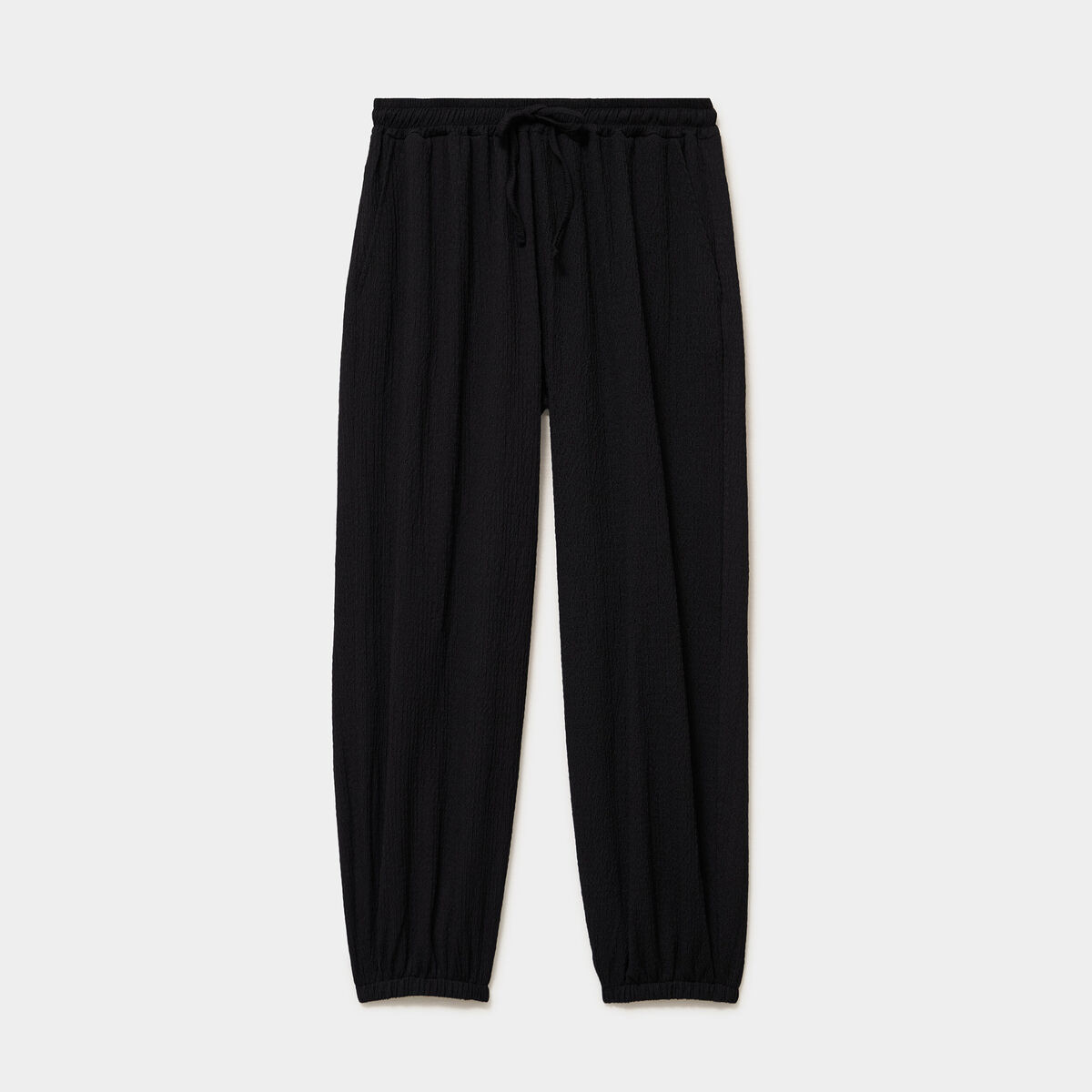 Pantalon fluide gaufr&eacute; noir femme