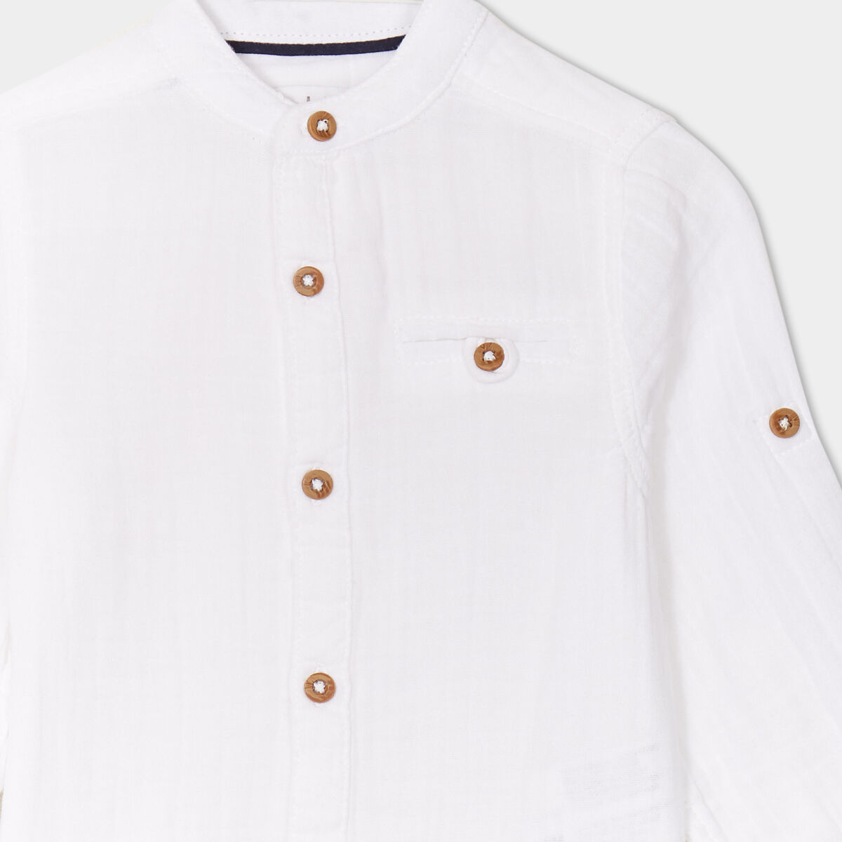 Chemise manches longues col mao coton blanc b&eacute;b&eacute; gar&ccedil;on