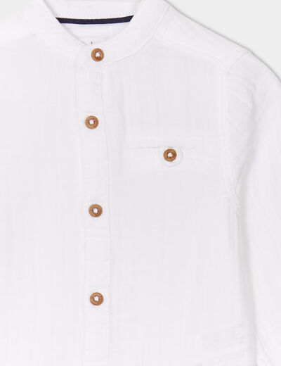 Chemise manches longues col mao coton blanc bébé garçon