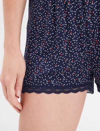 Bas de pyjama short détails dentelle bleu marine femme