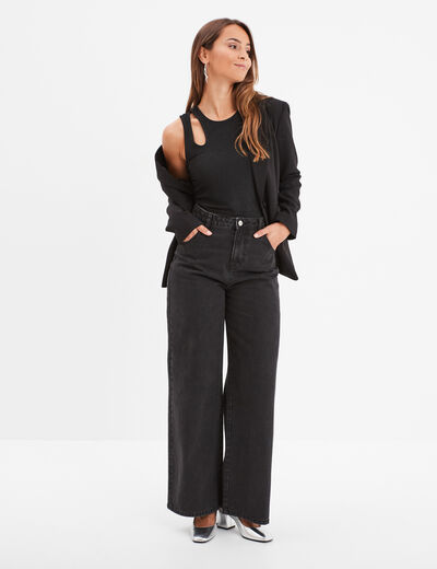 Débardeur cropped détail épaule Liberto noir femme