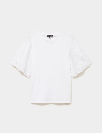 T-shirt manches broderie anglaise coton blanc femme