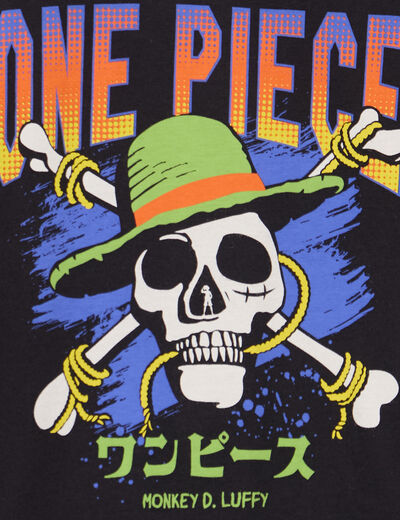 T-shirt manches courtes coton One Piece noir gar&ccedil;on