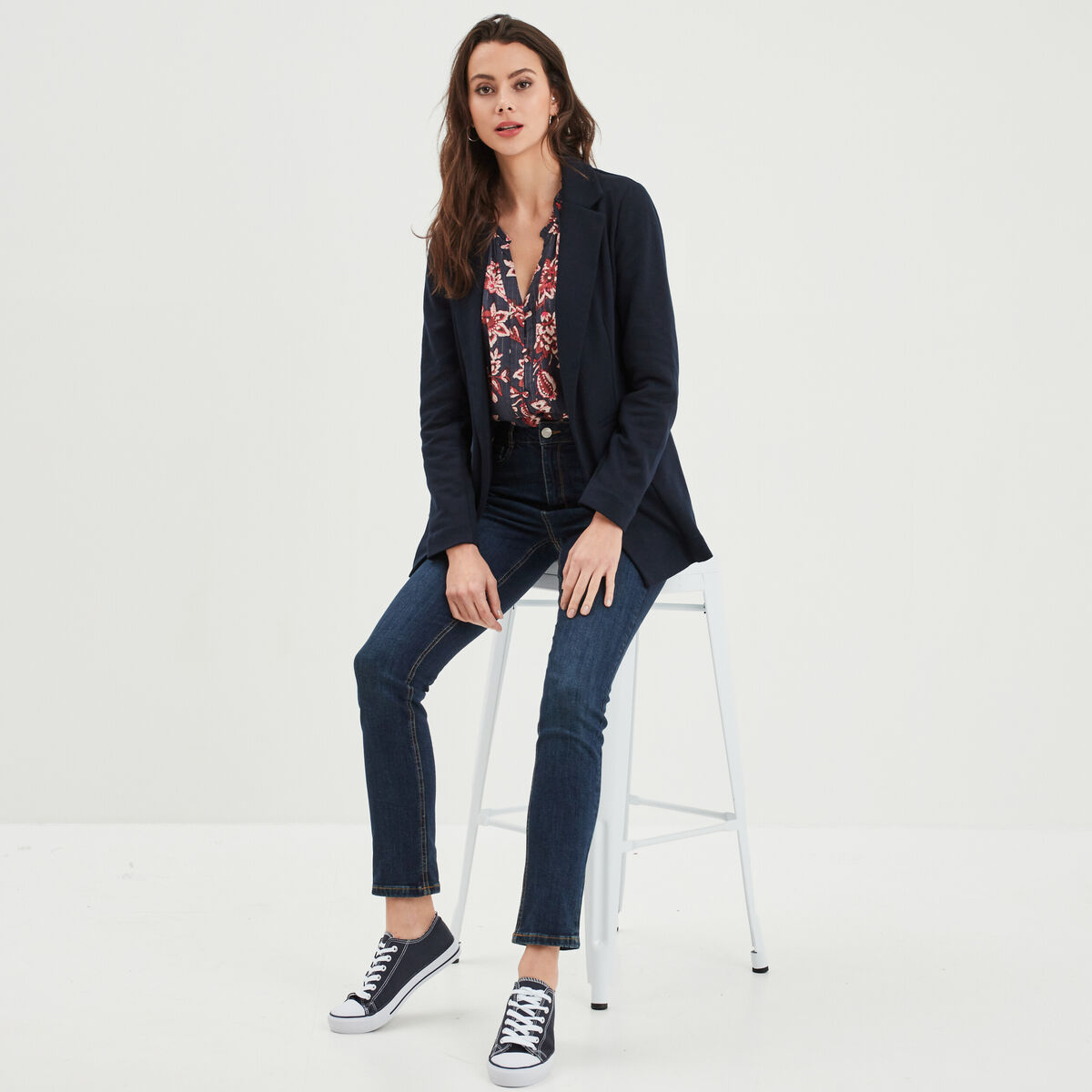 Jeans slim taille haute denim brut femme