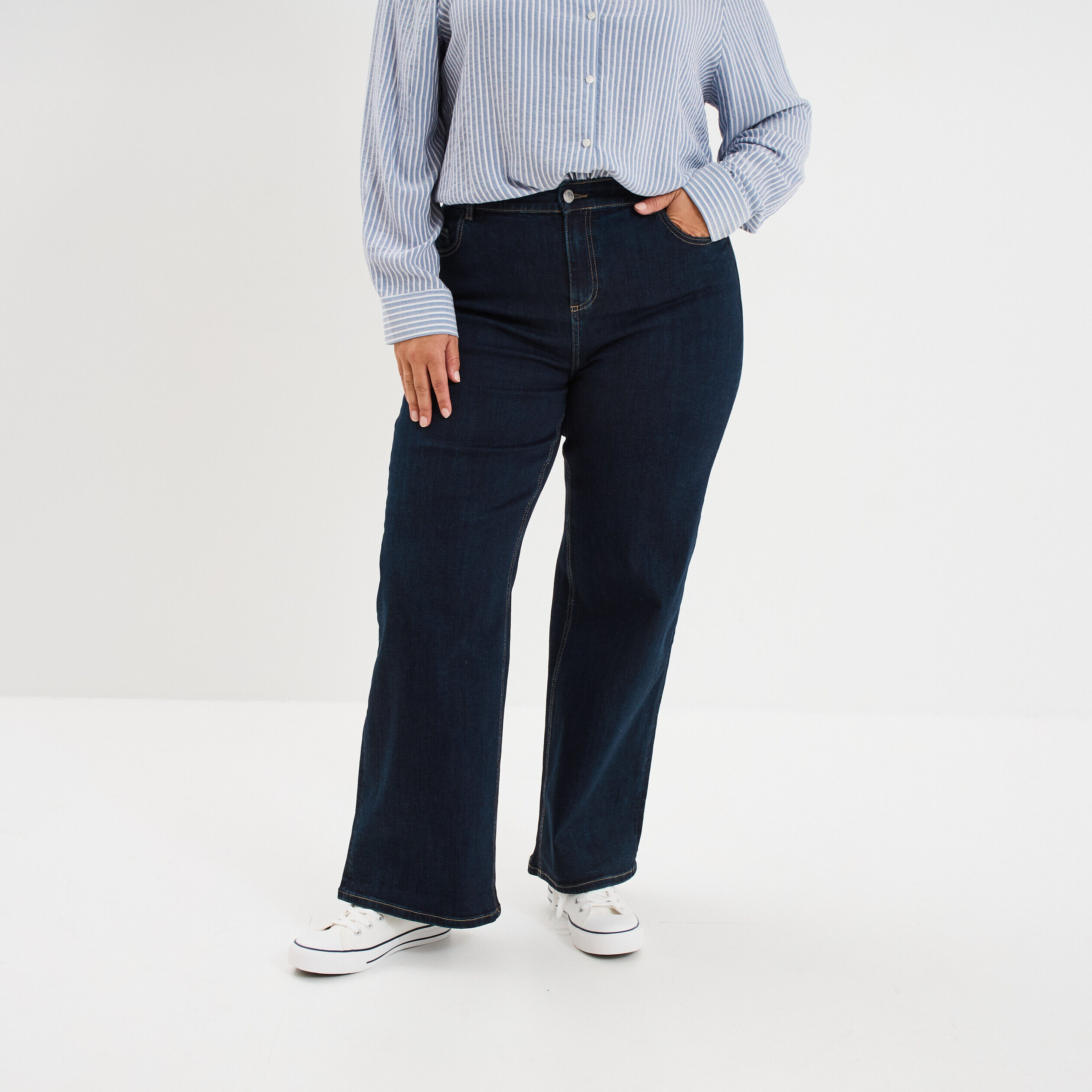 Jean taille haute wide leg cropped denim brut femme grande taille MODAVISTA