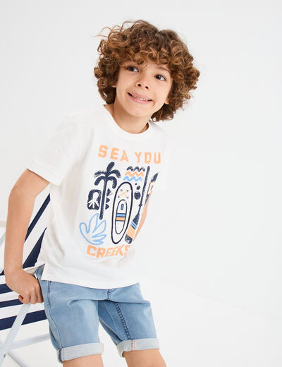 T-shirt brodé manches courtes coton blanc garçon