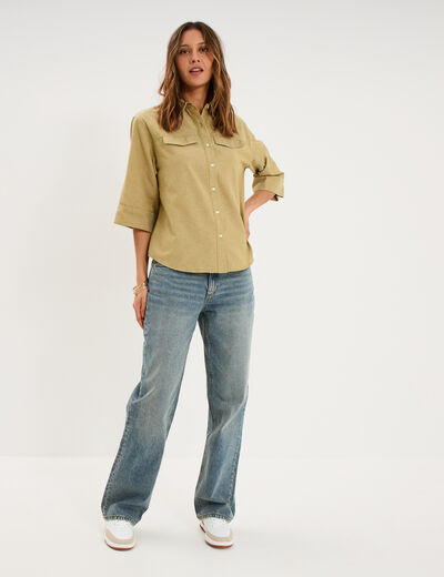 Chemise manches 3/4 poches poitrine vert olive femme