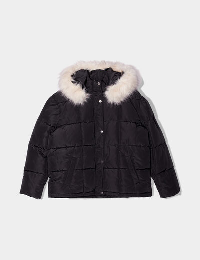 Doudoune à capuche fausse fourrure noir femme grande taille