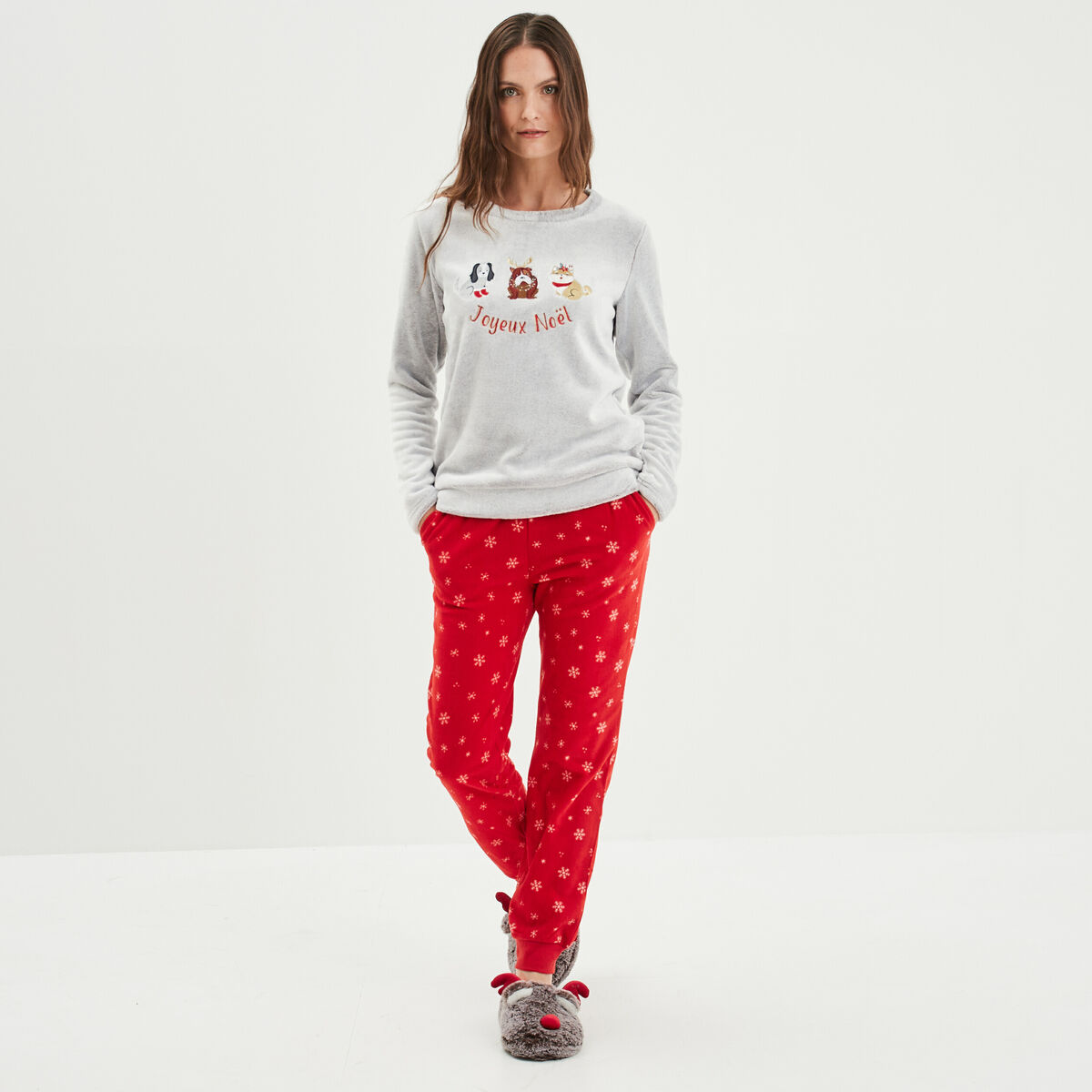 Ensemble pyjama pantalon pilou gris clair femme