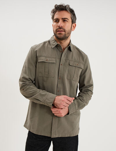 Chemise manches retroussables gris homme