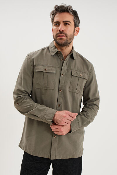 Chemise manches retroussables gris homme