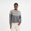 Pull col rond jacquard manches longues gris clair femme