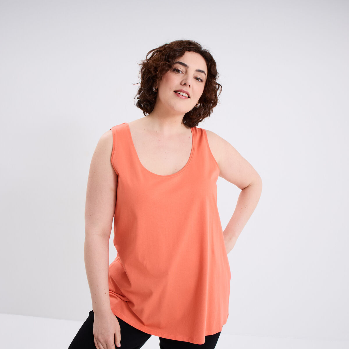 Débardeur ajusté sans manches coton rose corail femme grande taille