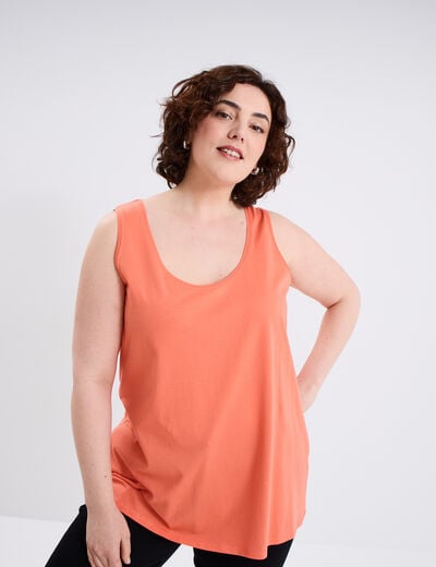Débardeur ajusté sans manches coton rose corail femme grande taille