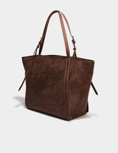 Sac cabas effet su&eacute;dine marron fonc&eacute; femme