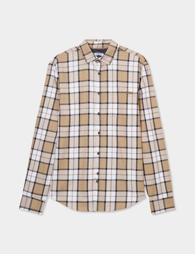 Chemise droite manches retroussées beige homme