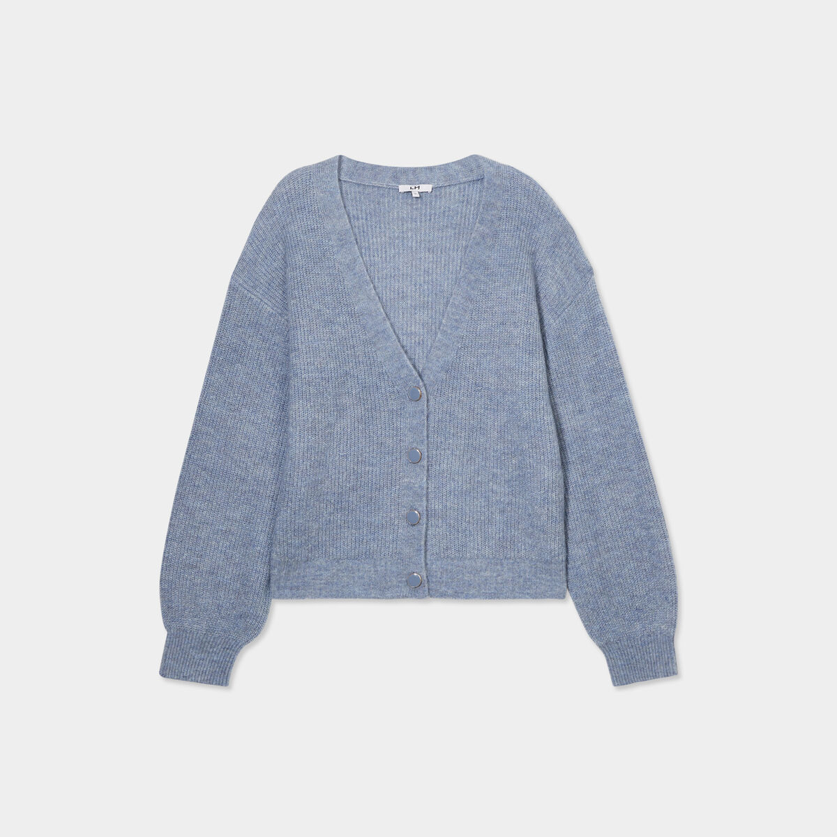 Gilet boutonné col en V bleu gris femme