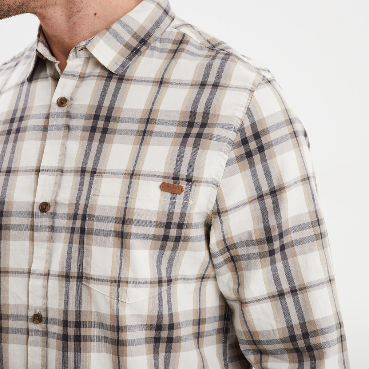 Chemise droite manches retroussées beige homme