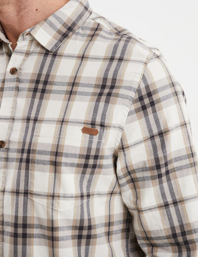 Chemise droite manches retroussées beige homme
