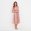 Robe midi à bretelles taille élastiquée ecru femme