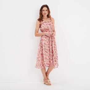 robe midi a bretelles taille elastiquee ecru femme Robe midi à bretelles taille élastiquée ecru femme