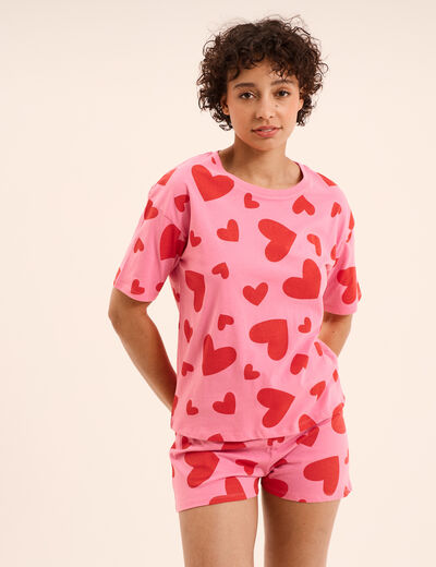 Ensemble pyjama short et t-shirt coton rose femme