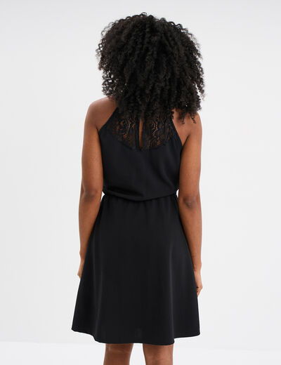 Robe courte avec dentelle sans manches noir femme