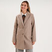 Manteau droit long boutonn&eacute; beige femme