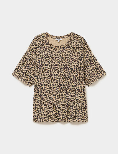 T-shirt col rond manches courtes coton sable femme grande taille