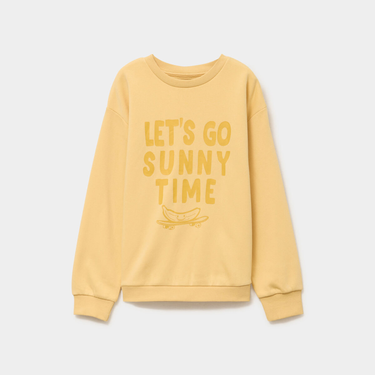 Sweat oversize col rond manches longues jaune gar&ccedil;on