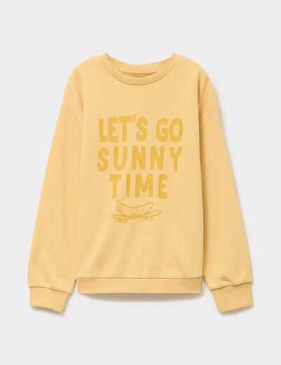 Sweat oversize col rond manches longues jaune gar&ccedil;on