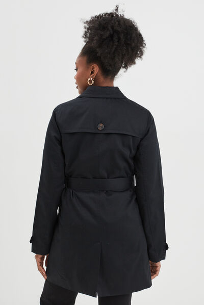 Trench mi-long ceinturé ajusté noir femme