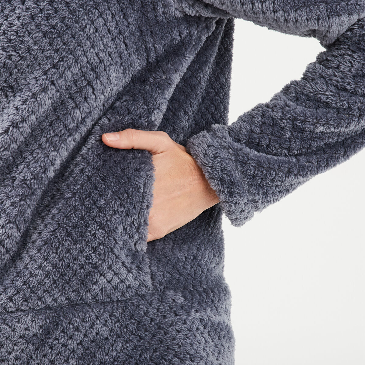 Veste de pyjama effet polaire bleu gris femme