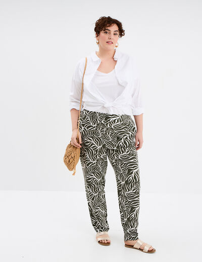 Pantalon fluide taille élastiquée vert kaki femme grande taille