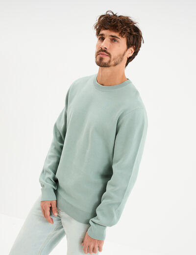 Pull col rond manches longues bleu gris homme