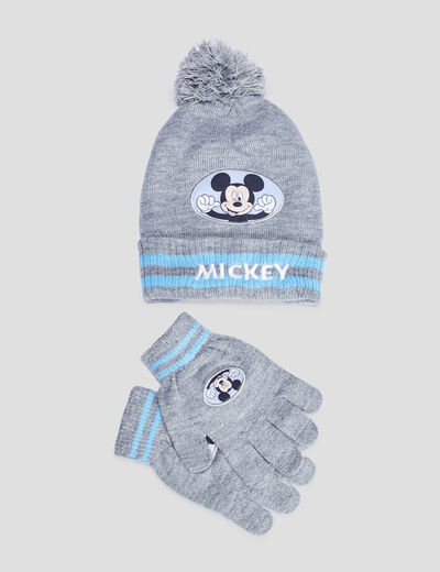 Ensemble bonnet et gants Mickey gris clair garçon