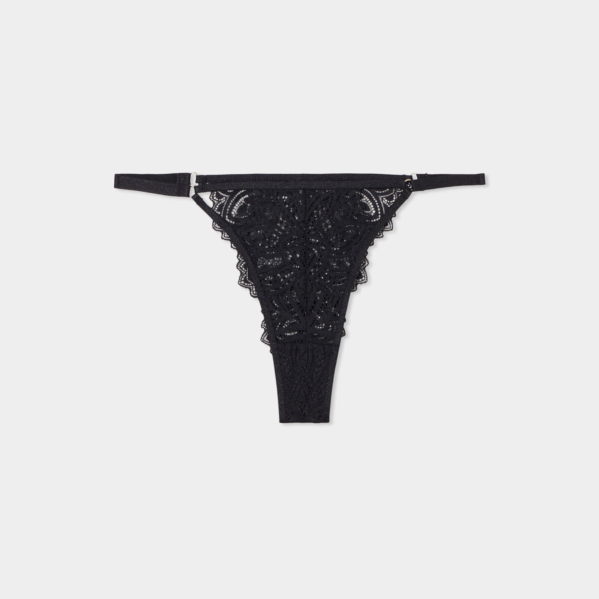 Tanga en dentelle coton noir femme