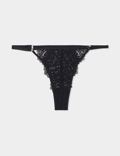 Tanga en dentelle coton noir femme