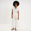 Pantalon large &eacute;lastiqu&eacute;e gaze coton blanc femme