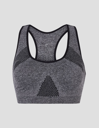 Brassière sport microfibre dos nageur gris femme